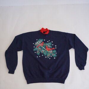 Vintage J Macinally’s Navy Cardinal Birds Pine Snowflake Holiday Sweatshirt L